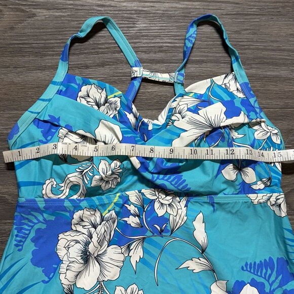 Beach House Tankini Top Size 10 Coastal Floral Tropical Hawaiian Blue White NEW - Picture 2 of 9